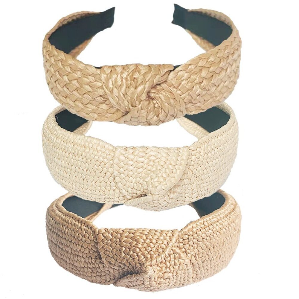 3 pack Straw Headbands Fashion Rattan Wide Head Band Boho Headband Summer Bohemi